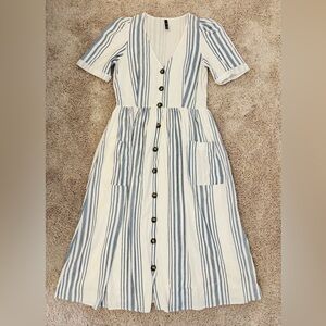 Zara Ivory and blue striped dress